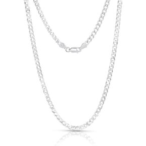Men's 4mm Solid Sterling Silver .925 Curb Link Chain Necklace, Made in Italy