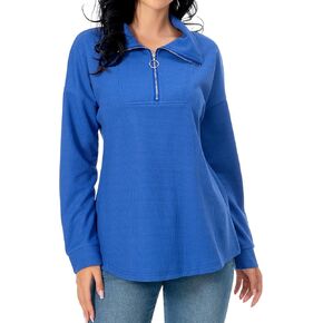 AxByCzD Womens Trendy Casual Long Sleeve Collared Waffle Knit Tops Fall Winter Soft Lightweight Quarter Zip Pullover Sweaters