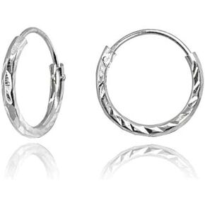 Sterling Silver Diamond-Cut Tiny Small Endless Thin Round Unisex Hoop Earrings for Men Women, Choose Size & Color