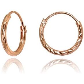 Sterling Silver Diamond-Cut Tiny Small Endless Thin Round Unisex Hoop Earrings for Men Women, Choose Size & Color in Kuwait