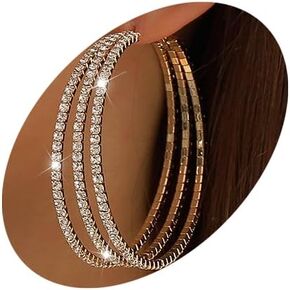 Xerling Boho Layered Rhinestones Crystal Circle Hoop Earrings Shiny Statement Dangling Drop Silver Loop Earrings for Women Girls