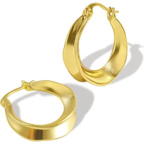 14K Gold Plated Sterling Silver Post Gold Hoop Earrings，Lightweight Chunky Gold Hoop Earrings for Women