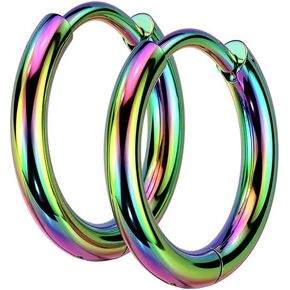 18GA 316L Stainless Steel 2mm Thick Hinged Round Hoop Earrings, Sold as a Pair