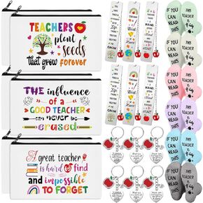 24 Pcs Teacher Christmas Gifts Including Funny Teacher Socks Bulk Teacher Makeup Bags Teacher Keychains Teacher Metal Bookmark Thank You Gifts Ideal for Appreciation Birthday Teachers Day