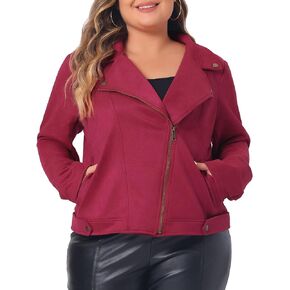 Agnes Orinda Plus Size Women Faux Suede Jacket Moto Biker Zipper Bomber Crop Coat Jacket Halloween