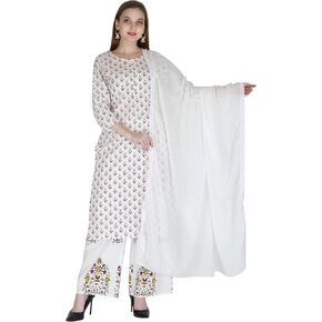 MESMERIICAL Women's White Cotton Printed Kurta Set in Kuwait