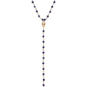 KARMA AND LUCK - Whisper of Truth - Gorgeous Evil Eye Genuine Lapis Lazuli Stones 18K Gold Plated Brass Rosary Necklace for Women. Ready to Gift for Her. Length: 26".