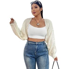 GORGLITTER Women's Plus Open Front Shrug Cardigans Long Sleeve Crop Sweater Outwear