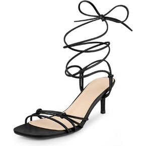 Perphy Knot Lace Up Strappy Square Toe Kitten Heel Sandals for Women