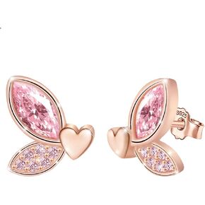 Butterfly Stud Earring for Girls - Sterling Silver Cubic Zirconia Half Butterfly Wing Earrings Dainty Hypoallergenic Heart Studs Earrings for Sensitive Ears Birthday Jewelry Gifts for Women Daughter