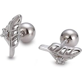 20G Tiny Leaf Cartilage Stud Earrings for Women Girls 925 Sterling Silver Hypoallergenic Piercing Ear Mini Cute CZ Palm Leaves 4mm Ball Studs Screw Back Tragus Nickel Free Sleeper Jewelry