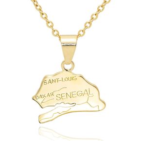Fusamk Fashion Plated 18K Gold Senegal Map Pendant Necklace,20" Chain