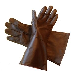 Leather Gauntlet Gloves Dark Brown Extra-Large (XL) Long Arm Cuff