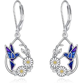 Hummingbird Drop Earrings for Women 925 Sterling Silver Daisy Leverback Earrings for Girls Hummingbird Jewelry