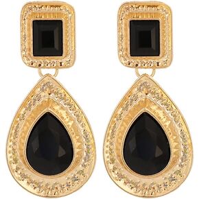 fxmimior Boho Fashion Women Gold Black Rhinestone Geometry Earrings Statement Drop Sparkly Vintage Earrings Simple Black Dangle Earrings Bridal Wedding Party Prom Sexy Earrings for Women