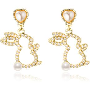 Pearl Bunny Easter Earrings, Fashionable Statement Earrings for Women & Girls, Sparkling CZ Bunny Drop Earrings, Perfect Jewelry as Easter Holiday Outfit Ornament, No Gemstone