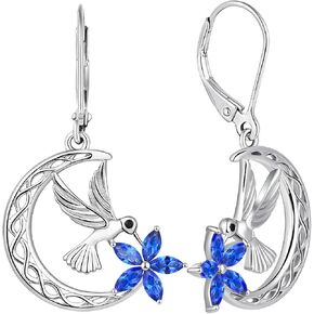 YL Hummingbird Earrings Sterling Silver Celtic Moon Flowers Dangle Drop Earrings Birthstone Leverback Jewelry for Women in Saudi Arabia