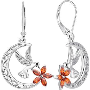 YL Hummingbird Earrings Sterling Silver Celtic Moon Flowers Dangle Drop Earrings Birthstone Leverback Jewelry for Women