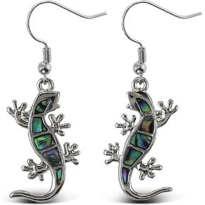 Gecko Earrings Jewelry - Authentic Dangle Hook Earrings Made with Natural Paua Abalone Shell - Unique Colorful Jewel For Women & Teens For Daily, Casual & Formal Occasions