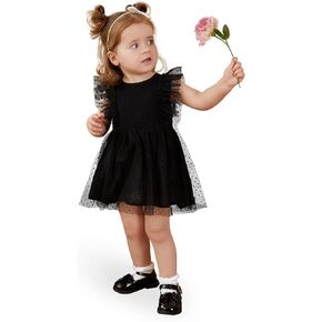 PATPAT Baby Girl Cotton Sleeveless Tutu Dress Infant Girls Splicing Mesh Ruffle Dress
