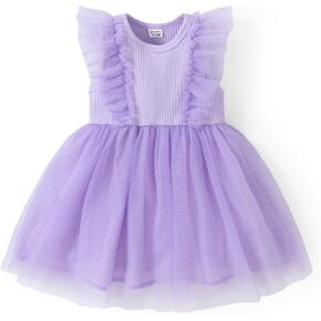 PATPAT Baby Girl Cotton Sleeveless Tutu Dress Infant Girls Splicing Mesh Ruffle Dress