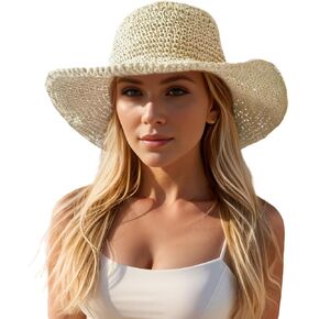 Floppy Big Beach Straw Hats for Women Foldable Summer Wide Brim Packable Oversized Sun Hat Womens Travel Straw Fedora Hat