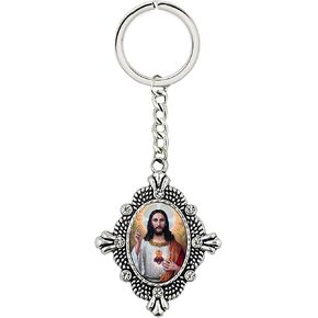Needzo Sacred Heart of Jesus Icon Key Chain, Catholic Religious Favors and Gift Ideas 4 1/4 Inch