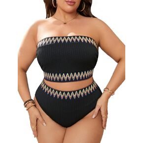 Floerns Women's Plus Size 2 Piece Bathing Suit Strapless Bandeau Tube Bikini Set