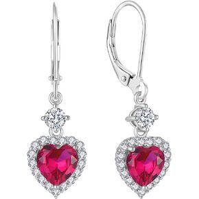 925 Sterling Silver Earrings with 7x7MM Heart Birthstones, Drop Dangle Earrings with Leverback for Women Jewelry Gifts