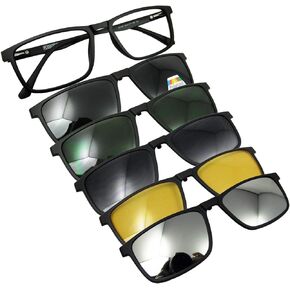 Magnetic glasses 5 in 1 polarized clip on sunglasses RX-lens able Spring hinges w portable case
