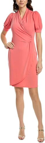 London Times Women's Shirred Flounce Puff Sleeve Faux Wrap Dress in Saudi Arabia