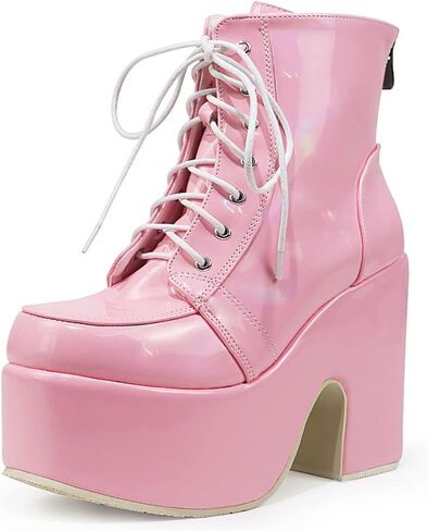 Erocalli منصة القوطي أحذية للنساء حذاء برقبة عالية للركبة كعب مكتنز الأحذية القوطية القتالية مشبك فارس الدانتيل يصل جولة تو in Kuwait