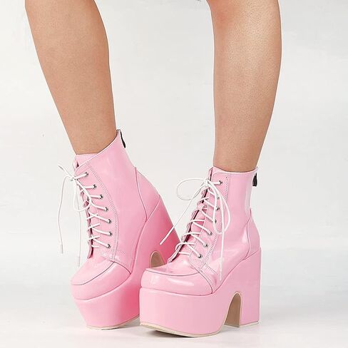 Erocalli منصة القوطي أحذية للنساء حذاء برقبة عالية للركبة كعب مكتنز الأحذية القوطية القتالية مشبك فارس الدانتيل يصل جولة تو in Kuwait