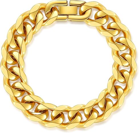 سوار سلسلة كوبي قوي للرجال من الفولاذ المقاوم للصدأ، عرض 9/10/13 مم، طول 7.48/8.27 بوصة، سوار مطلي بالذهب عيار 18 قيراط من المجوهرات الكلاسيكية، أرسل صندوق هدايا in Kuwait