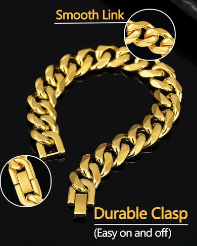 سوار سلسلة كوبي قوي للرجال من الفولاذ المقاوم للصدأ، عرض 9/10/13 مم، طول 7.48/8.27 بوصة، سوار مطلي بالذهب عيار 18 قيراط من المجوهرات الكلاسيكية، أرسل صندوق هدايا in Kuwait