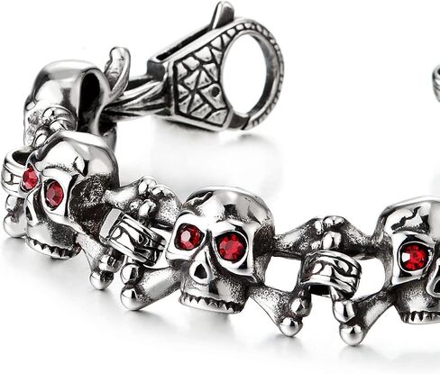 سوار رجالي من COOLSTEELANDBEYOND مصنوع من الفولاذ المقاوم للصدأ على شكل جمجمة مع زركون أحمر مكعب لراكبي الدراجات النارية على الطراز القوطي in Saudi Arabia