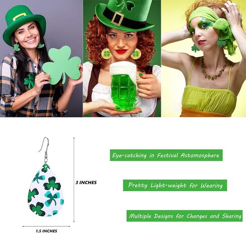 honsny 24 زوجًا من أقراط عيد الفصح لعيد القديس باتريك للنساء من الجلد الصناعي على شكل دمعة متدلية مجموعة من الأقراط البرسيم الخضراء وقبعة بيضة عيد الفصح المتدلية مجوهرات للنساء أقراط متدلية in Kuwait