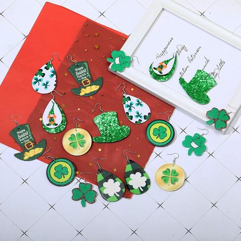 honsny 24 زوجًا من أقراط عيد الفصح لعيد القديس باتريك للنساء من الجلد الصناعي على شكل دمعة متدلية مجموعة من الأقراط البرسيم الخضراء وقبعة بيضة عيد الفصح المتدلية مجوهرات للنساء أقراط متدلية in Kuwait