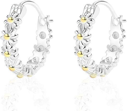 Daisy Flower Small Huggie Hoop Earrings for Women Girls Silver Plated Flowers Back Stud Click Top Piercing Hoops Earring Lightweight Lovely Wedding Birthday Christmas Jewelry Gifts in Saudi Arabia