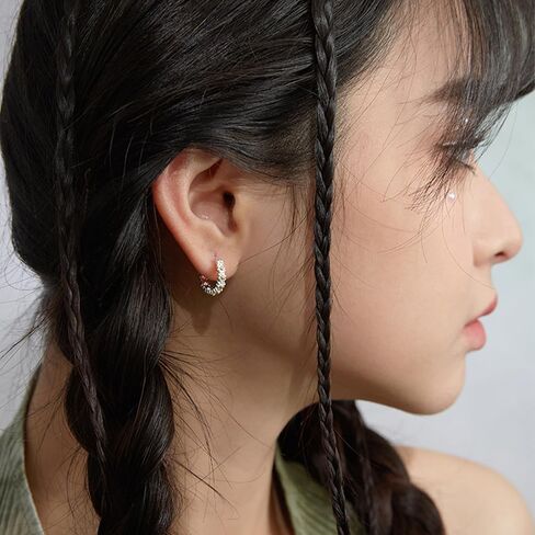 Daisy Flower Small Huggie Hoop Earrings for Women Girls Silver Plated Flowers Back Stud Click Top Piercing Hoops Earring Lightweight Lovely Wedding Birthday Christmas Jewelry Gifts in Saudi Arabia
