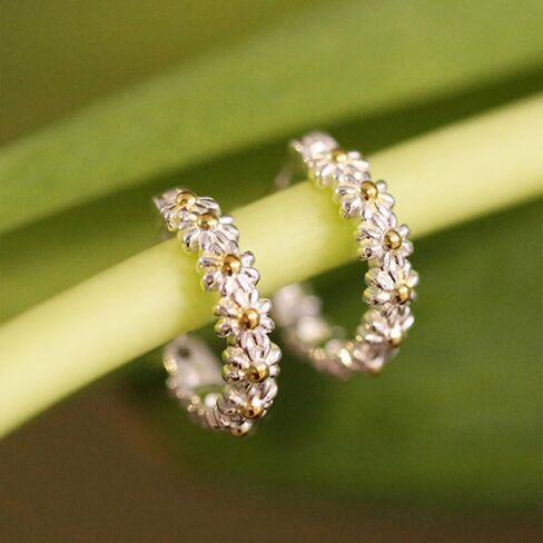 Daisy Flower Small Huggie Hoop Earrings for Women Girls Silver Plated Flowers Back Stud Click Top Piercing Hoops Earring Lightweight Lovely Wedding Birthday Christmas Jewelry Gifts in Saudi Arabia