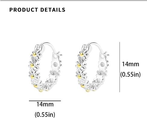Daisy Flower Small Huggie Hoop Earrings for Women Girls Silver Plated Flowers Back Stud Click Top Piercing Hoops Earring Lightweight Lovely Wedding Birthday Christmas Jewelry Gifts in Saudi Arabia