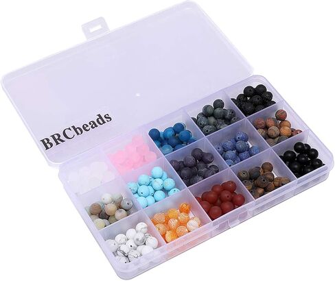 Gemstone Beads, BRCbeads 8mm Round 15 Color Assorted Box Set Onyx Amazonite Lapis Lava Crystal Energy Stone Healing Power Loose Beads for Jewelry Making in Kuwait