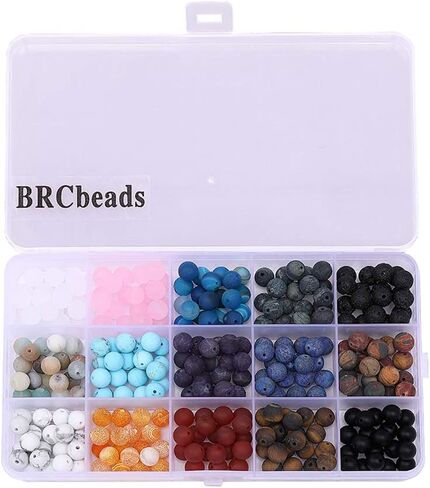 Gemstone Beads, BRCbeads 8mm Round 15 Color Assorted Box Set Onyx Amazonite Lapis Lava Crystal Energy Stone Healing Power Loose Beads for Jewelry Making in Kuwait