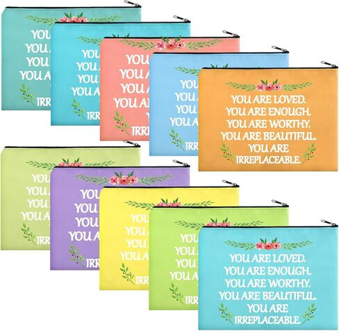 Cunno 24 Pcs Inspirational Makeup Bag Christmas Bulk Gift for Women You Are Loved Motivational Quotes Cosmetic Bags Purse Pouch Appreciation Toiletry Bag Multicolor(Bright Color) in Saudi Arabia