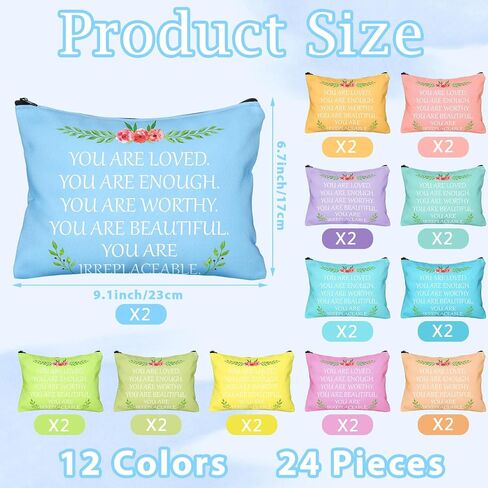 Cunno 24 Pcs Inspirational Makeup Bag Christmas Bulk Gift for Women You Are Loved Motivational Quotes Cosmetic Bags Purse Pouch Appreciation Toiletry Bag Multicolor(Bright Color) in Saudi Arabia
