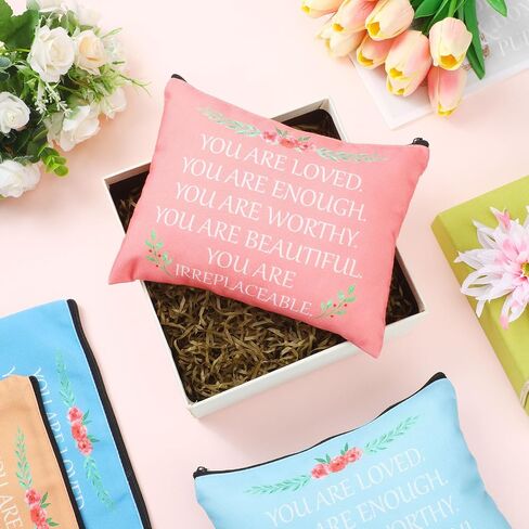 Cunno 24 Pcs Inspirational Makeup Bag Christmas Bulk Gift for Women You Are Loved Motivational Quotes Cosmetic Bags Purse Pouch Appreciation Toiletry Bag Multicolor(Bright Color) in Saudi Arabia