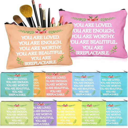 Cunno 24 Pcs Inspirational Makeup Bag Christmas Bulk Gift for Women You Are Loved Motivational Quotes Cosmetic Bags Purse Pouch Appreciation Toiletry Bag Multicolor(Bright Color) in Saudi Arabia