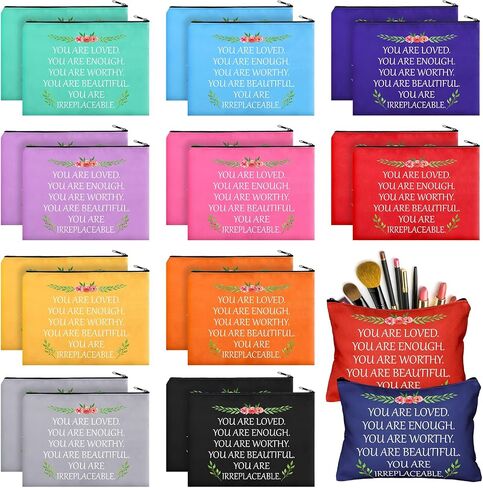 Cunno 24 Pcs Inspirational Makeup Bag Christmas Bulk Gift for Women You Are Loved Motivational Quotes Cosmetic Bags Purse Pouch Appreciation Toiletry Bag Multicolor(Bright Color) in Saudi Arabia