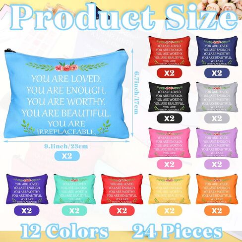 Cunno 24 Pcs Inspirational Makeup Bag Christmas Bulk Gift for Women You Are Loved Motivational Quotes Cosmetic Bags Purse Pouch Appreciation Toiletry Bag Multicolor(Bright Color) in Saudi Arabia